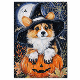 Halloween Corgi Puppy Canvas Wall Art Print for Dog Lovers Seasonal Gift Living Room Kids Room and Holiday Decor on Ready to Hang 1.5" Thick Canvas Wrap, Floating Framed Canvas, Flat Rolled Canvas